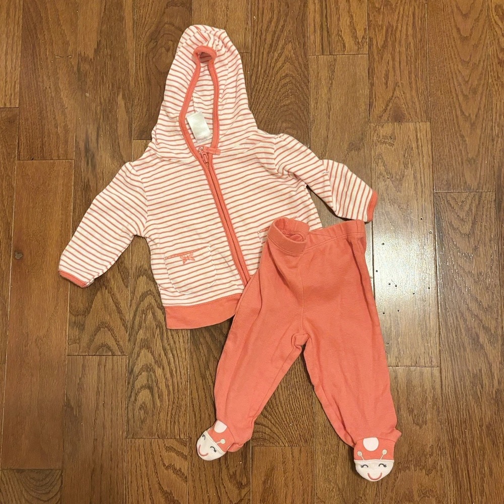 Carter 3-6 Month Full Zip Jacket‎ & Pants Set With Feet Baby Girl Baby Shower